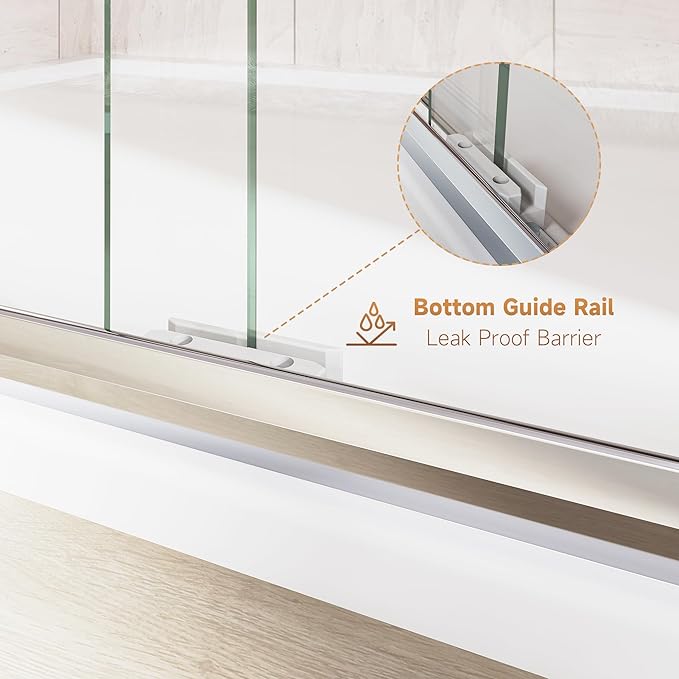 Shower Door 44-48 in. W x 72 in. H, UCALAFEE Semi-Frameless Double Sliding Shower Door with 1/4" (6mm) SGCC Clear Tempered Glass, Silent Soft-Close & Anti-Leak Walk-in Shower Door, Chrome Finish