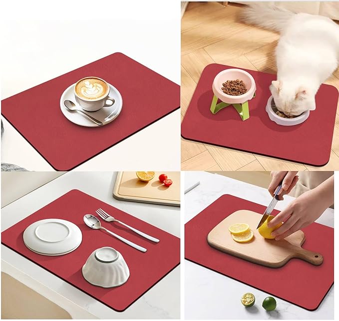 Dish Drying Mat for Kitchen Counter,Drying Mat for Dish Rack,Absorbent Hide Stain Rubber Mat,Coffee Mat, Kitchen Counter Mat (Red, 18"x24")