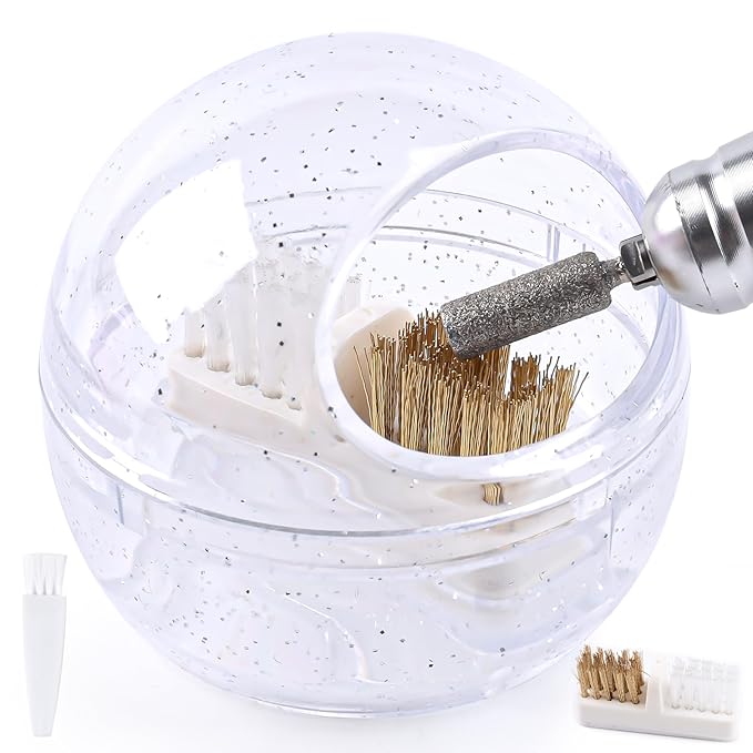 Nail Drill Bits Cleaner Brush Case Accessories, Nail Art Cleaner Tool Case with Steel & Nylon Wire Brush for Cleaning Tungsten Carbide Ceramic Nail Drill Bits Cuticle, White
