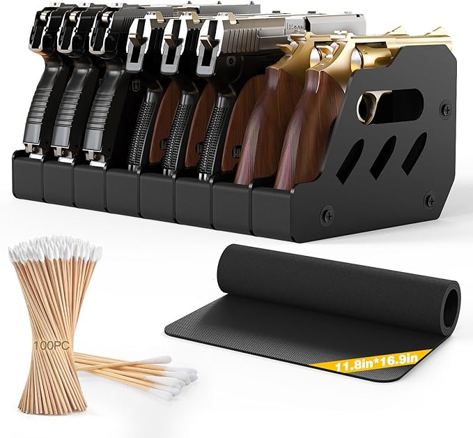 MoKo Pistol Rack for Gun Safe, Gun Rack Fits Most Handguns, Scratch Resistance Pistol Stand and Holder for Gun Safe, Gun Cabinet Accessories with Cleaning Tools