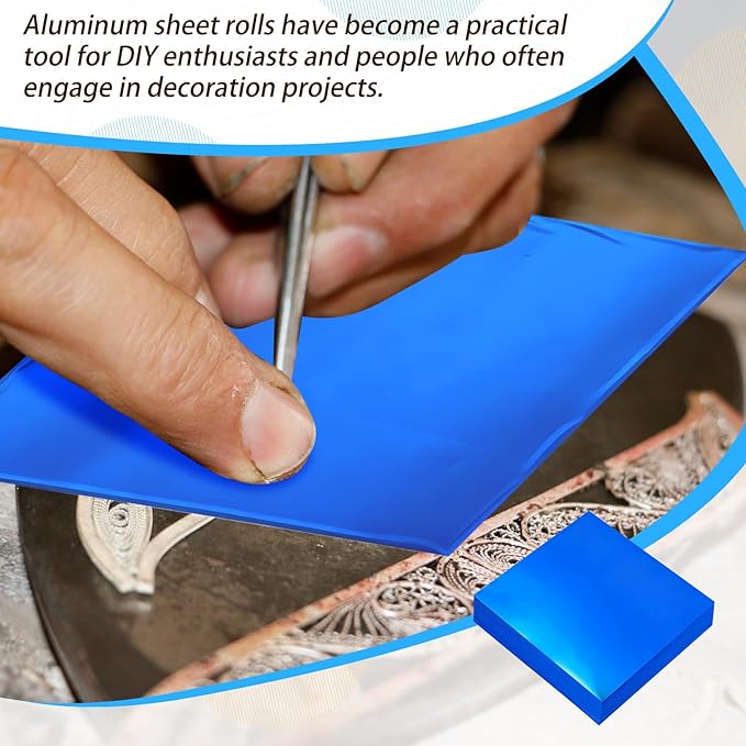 150 Packs Aluminum Metal Crafts DIY Foil 6 Inch x 6 Inch x 0.07 mm Thick for Art Project Aluminum Flashing Roll Wide Sheet Multipurpose Metal Sheets(Blue)