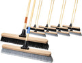 ALANNG 24” Push Brooms for Indoor and Outdoor, Heavy Duty Broom for Sweeping with 61” Wood Handle, Soft Bristle and Stiff Bristle Broom Set for Shop, Garage