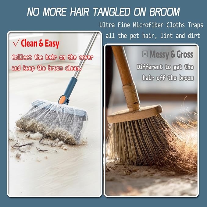 100 Pcs Disposable Broom Covers for Pet Hair Removal, Non-Woven Sweeper Sheets Effectively Traps Hair, Dust, Lint for Floor Carpet Cleaning, Universal Fit for Most Brooms