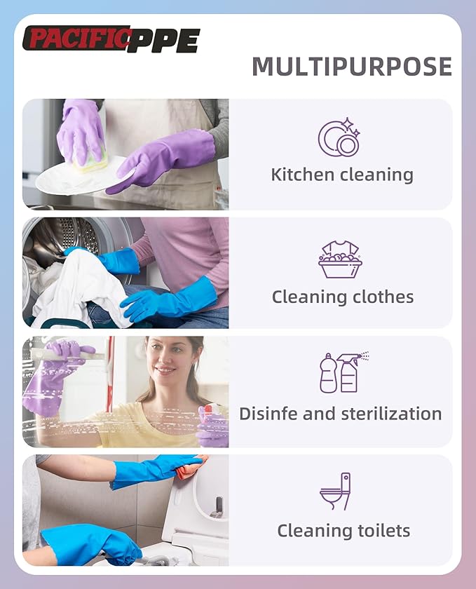 PACIFIC PPE 2 Pairs Dishwashing Cleaning Gloves with Latex free, Cotton lining, Kitchen Gloves (Purple+Blue, Small)