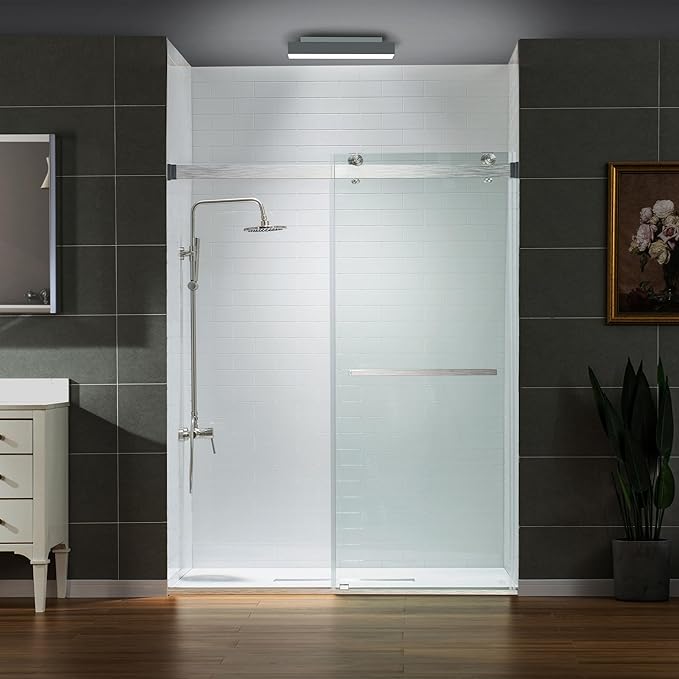 Woodbridge Frameless Shower Doors 56-60" Width x 76" Height with 5/16"(8mm) Clear Tempered Glass, 2 Ways Opening & Double Sliding in Brushed Nickel Finish
