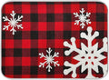 Christmas Red Plaid Snow Snowflake Dish Drying Mat 16x18 inch Red Black Lattice Texture Dish Drainer Kitchen Counter Mats Bottles Dish Dry Pad Protector for Kitchen Countertops