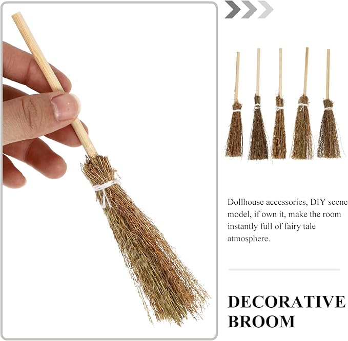 Toyvian Mini Hand-Woven Broom Dollhouse Decor Simulation Decorative Broom Props for Crafts and Fairy Tale Scenes 7.08 Inch Petite Doll Accessory