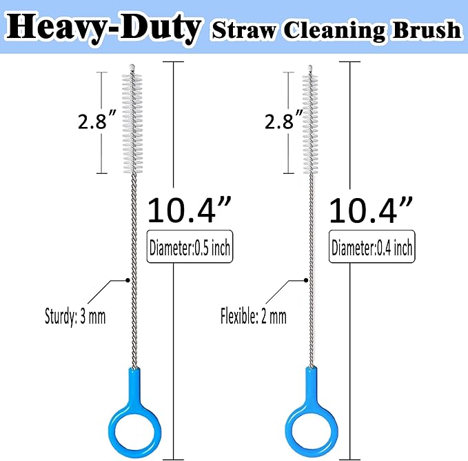 Heavy-Duty Straw Cleaner Brush, 2 Pcs Flexible Straw Brush Set,Reusable Straws Cleaning Brush with Stainless Steel and Nylon Bristles for Baby Bottles,Stanley Cup.