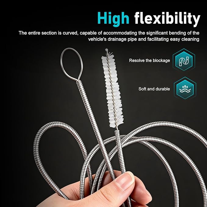 WZP Auto Sunroof Drain Cleaning Tool, 61 Inch Flexible Drain Brush, Stainless Steel Brush Rod and Anti-scratch Nylon Bristles, Universal for Car Sunroof Drain Hole Sewers Windshields