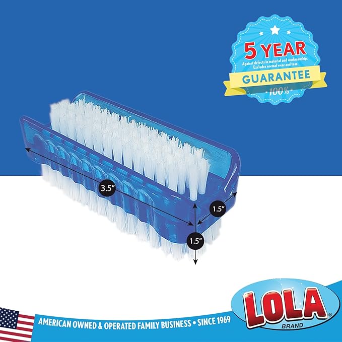 LOLA Classic Hand & Nail Brush, 2 Sided - 3 Pack, Soft & Stiff, Long-Lasting, Comfortable No-Slip Grip, Cleans Hands & Fingernails, Blue