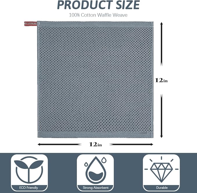 Nialnant 4 Pack Dish Cloths for Washing Dishes,Waffle Weave Dish Towels,Super Soft Absorbent Cleaning Rags for Washing Dishes-12x12 Inch,Dark Gray