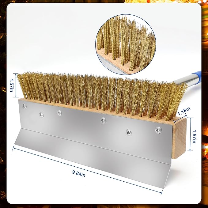 Pizza Oven Brush with Scraper and 4 Sections Detachable Long Rod and Scraper-Oven Brush for Removing Deep Burned-On Residue | Ideal for Pizza Shelf & Large Grills and Pizza Oven Accessories