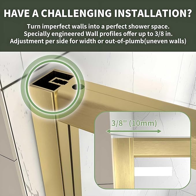 Pivot Glass Shower Door, 38-42" W x 71" H, 1/4"(6mm) Clear SGCC Tempered Glass, Brushed Gold Finish, Magnetic Closure, Reversible Installation