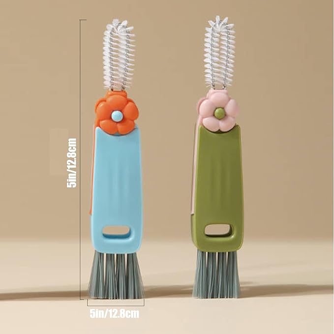 3 in 1 Cup Lid Gap Cleaning Brush Multifunctional Bottle Cleaning Brush for Water Bottle Cup Lid Gap for Gaps of Various Containers (Blue Green(Flower))