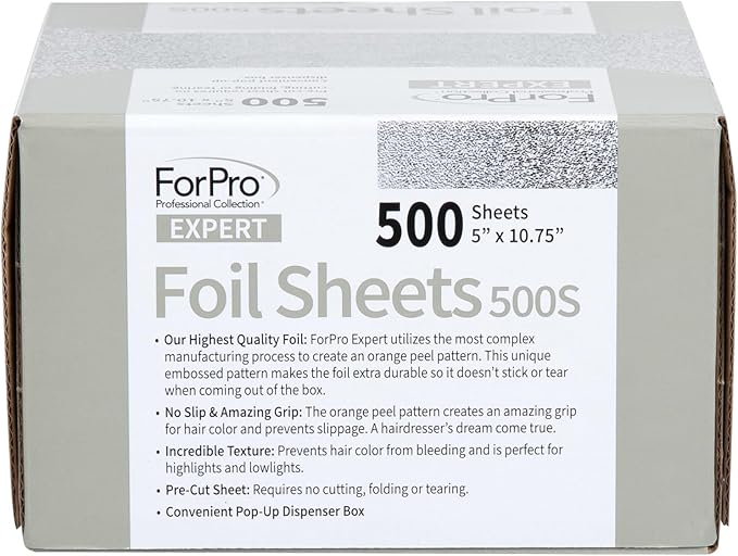 ForPro Professional Collection Expert Embossed Foil Sheets 500S, Aluminum Foil, Pop-Up Foil Dispenser, Hair Foils for Color Application and Highlighting Services, Food Safe, 5"W x 10.75"L, 500-Count