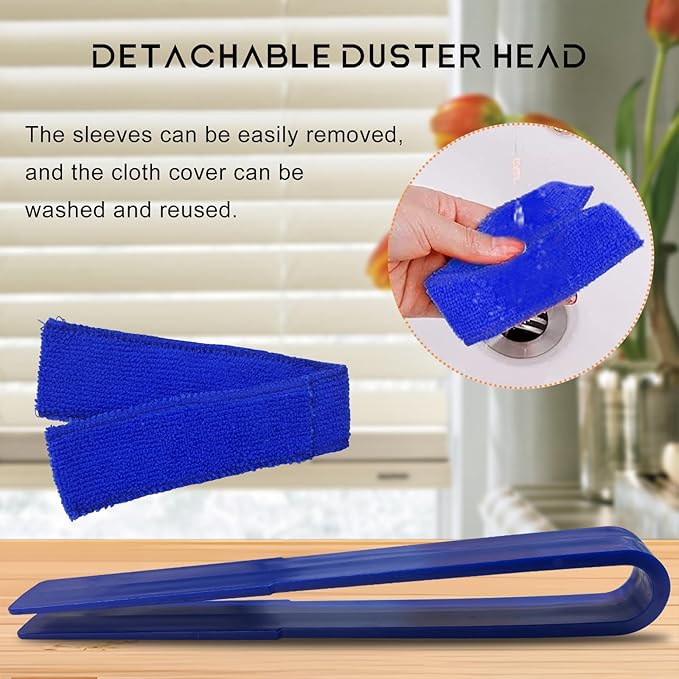 2 PCS Car Blinds Duster, Window Blind Cleaner Duster Brush with Removable Microfiber Sleeves, Multifunction Cleaning Tool for Auto Shutter Air Conditioner Vents Keyboard (Blue)