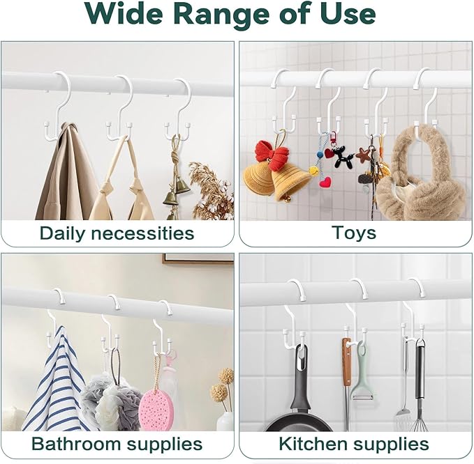 Goowin Shower Curtain Hooks, Shower Curtain Rings, Durable Shower Curtain Hangers Rust Proof, Double Glide Shower Rings for Curtain, Simple Shower Hooks for Shower Curtain, White, 24 Pack-Cylinders