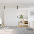 SmartStandard 60 x 84 inch White Sliding MDF Barn Door with 10FT Black Sliding Door Hardware Kit & Handle, Pre-Drilled Ready to Assemble, Waterproof PVC Coating, H-Frame