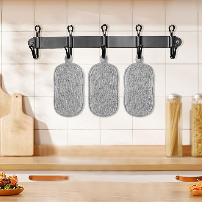 6 Pack Dual-Sided Sponges Kitchen, Non Scratch Microfiber Dish Sponge All Purpose Dish Washing Scrubber for Cleaning Non-Stick Cookware Dishes Kitchen Pots Pans Sink Household(Grey)