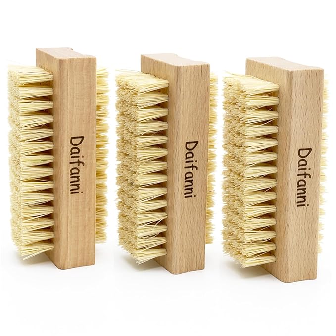 Wooden Nail Brush, Double-Sided Fingernail Scrub Brush for Cleaning Under Nails, Multi-Purpose Natural Wood Hand Scrubber for Dirt, Grease, and Daily Care 3 Pack (Natural)