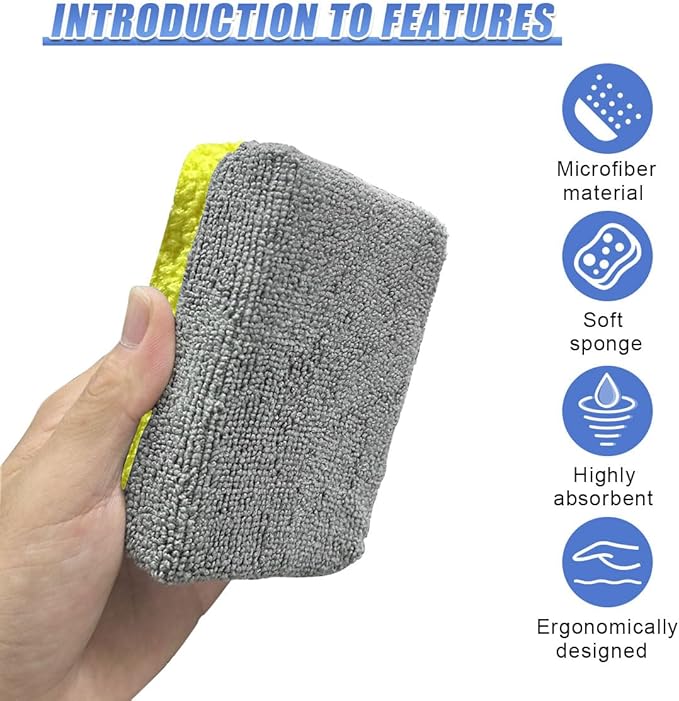 3PCS Microfiber Applicator Pads, Soft No-Scratch Car Wash Sponge, Washable Reusable Ceramic Coating Applicator, Car Paint Detailing Polishing Supplies for Wax Sealant (Yellow)