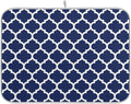 Navy Blue Trellis Lattice Dish Drying Mat for Kitchen Counter Absorbent Microfiber Drying Pad, Medium 16x18 in, Reversible Drainer Mats