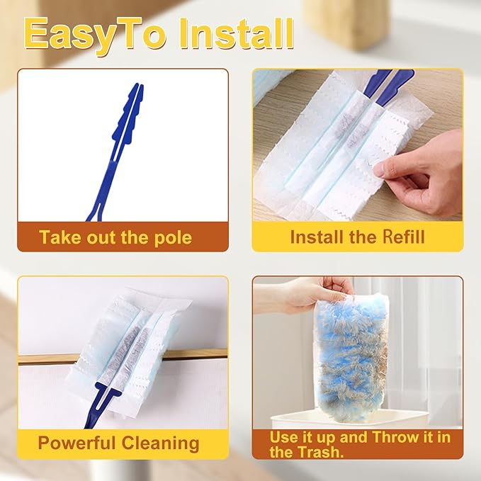 40-Piece Duster Refills,Static Dust Removal Brush Disposable Replacement Head Compatible with Swiffer Duster Refills， Multi-Surface Dusters for Cleaning Furniture, Blinds, Electronics & Corners