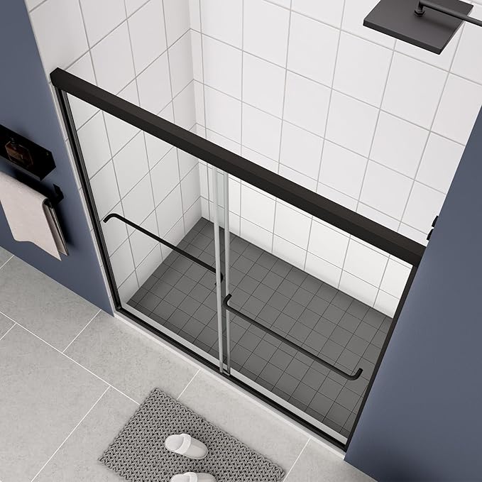 Bypass Glass Shower Door 50-54" W x 70" H with 1/4" Clear SGCC Tempered Glass, Semi-Frameless Double Sliding Shower Door, Easy to Clean, Easy to Install, Matte Black