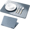Stone Drying Mat for Kitchen Counter with 5 Wooden Feet, Dark Gary 19.7"×14.7" Diatomaceous Earth Dish Drying Mat, Elevated Drying Stone Mat for Modern Kitchen Countertop (Light Gray, Small)