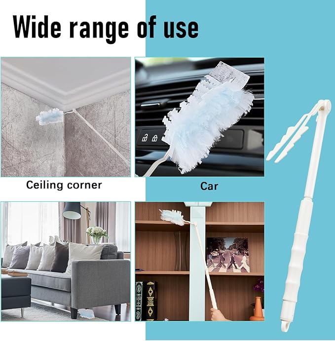 2 Pcs 3 ft Replacement Handles Compatible with Swiffer Duster Refill, Extended Handle, Removal Duty, Adjustable Length for Home Fan Window Cleaning (White)