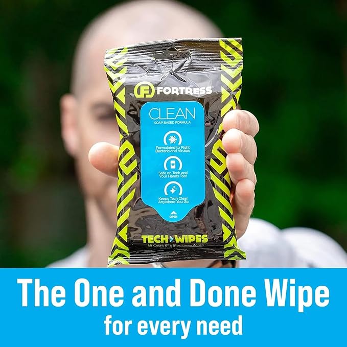 Fortress Electronic Wipes (25 ct, Pack of 4) To-Go Tech Wipes for Screens, Phones, Keyboards, TV Monitors, Computer Screens, and More [Travel Size] Skin-Safe