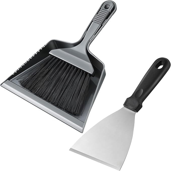 3 Piece Pellet Grill Ash Cleaning Kit, Includes Large Dust Pan, Soft Bristle Brush and Metal Scraper for Easy Removal of Ash, Debris and Grime