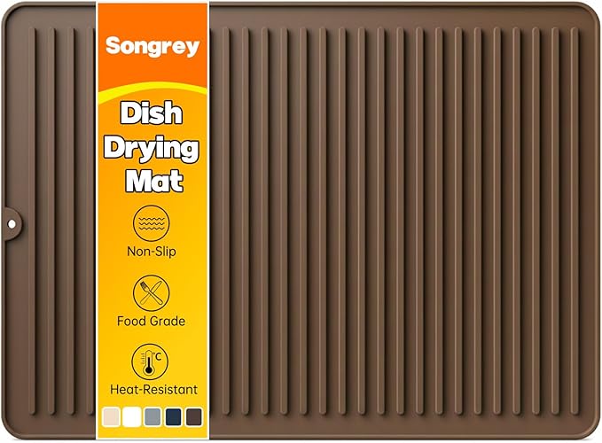 Songrey 24" x 18" Silicone Dish Drying Mat, Kitchen Counter Drying Pad for Sink Dishes or Under Rack, Multi-Use as Heat Resistant Trivet, Coffee Bar Mat