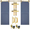 Rio Salto Gold Barn Door Hardware Kit Adjustable Length Sliding Door Hardware Modern Barn Interior Brushed Brass Panel Hardware Hardware Kit Plus, 12 Feet - Double Door - Door NOT Included