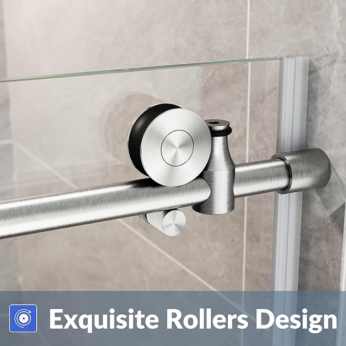 SUNNY SHOWER Frameless Shower Door 48" W x 76" H, Single Sliding Shower Glass Door, 5/16" Tempered Glass, Bathroom Sliding Door in Brushed Nickel