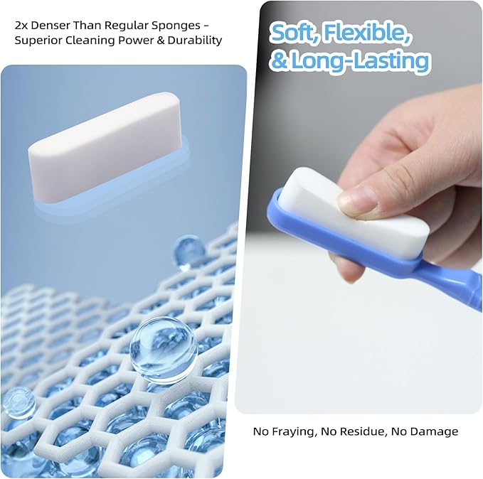 Magic sponges with Long Handle, 39 Melamine Sponge Refills & 2 Magic Sponge Brush Handles for Kitchen Sink, Stove, Bathroom, Wall & Precision Oil Stain Cleaning