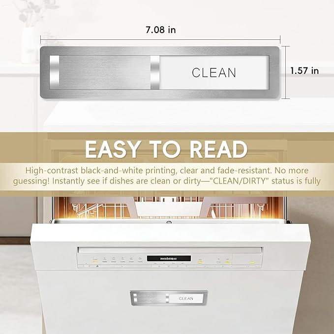 Dishwasher Magnet Clean Dirty Sign, Stainless Steel Magnetic Clean Dirty Dishwasher Sign,Matte Brushed Surface Cleaning/Dirt Indicator with Strong Magnet, Home Kitchen Organizer (Brushed Silver)