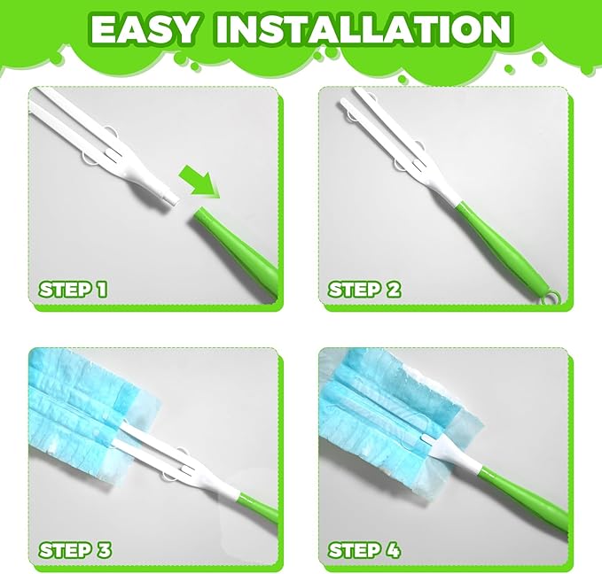 5PCS Duster Refills Folding Handles Set Compatible with Swiffer Dusters,Disposable Static Dust Removal Brush Handle for Dusting Electronics,Furniture,Blinds,Ceiling Fans (5, Green)