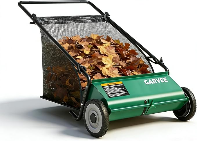 Push Lawn Sweeper, 26 Inch Extra-Wide 4-Brush System, 7 cu.ft. Mesh Bag, Heavy Duty Steel Frame, Height-Adjustable Yard & Garden Cleaner for Leaves and Grass