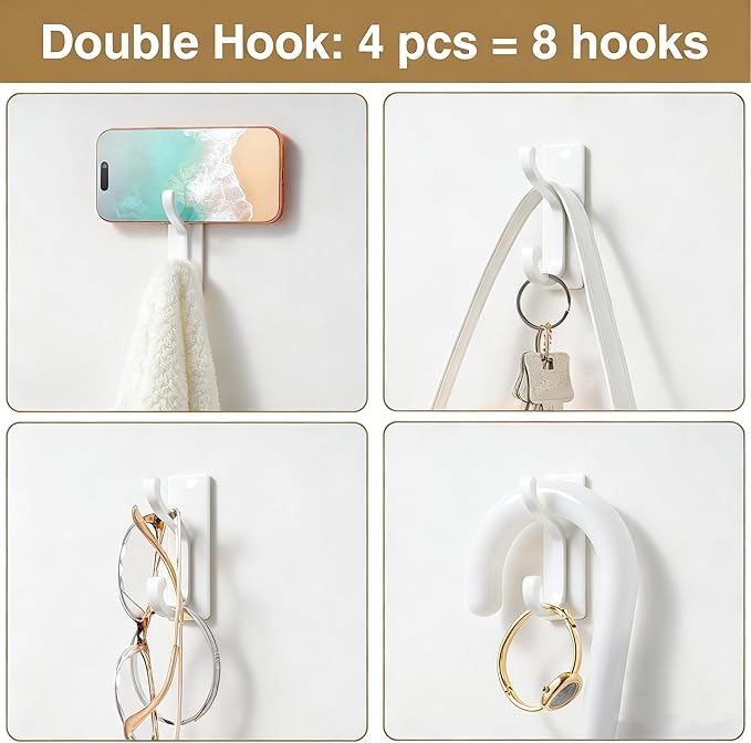 pickpiff Wall Hooks with Adhesive Strip - Easy to Remove, No Residue, Strong Heavy Duty Sticky Towel Hook, 8 Pack White