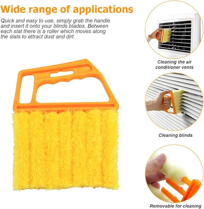 3PCS Blind Cleaner Duster Tool, 7 Fingers Microfiber Handheld Shutter Cleaning Brush for Car Air Conditioner, Detachable Auto Air Vent Dusting Cleaner, Universal for Most Vehicles (Orange)
