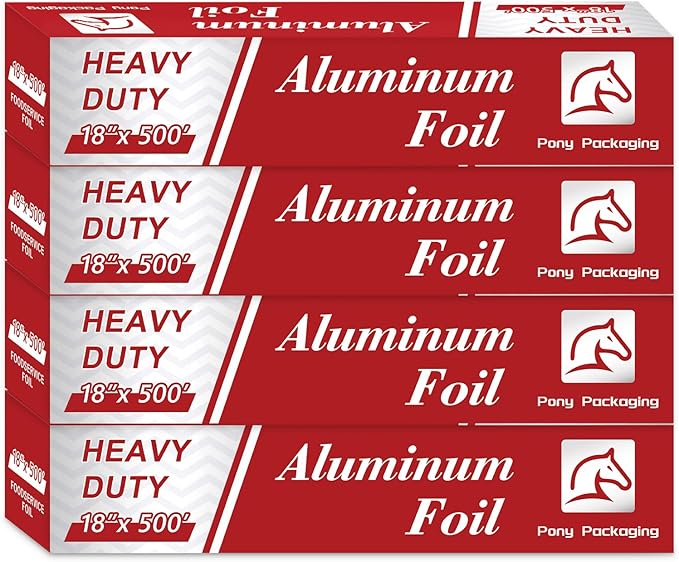 4 Count Heavy Duty Aluminum Foil Roll for Food 18 Inches 500 FT Heavy Duty Food Safe Foil Wrap Pony Package