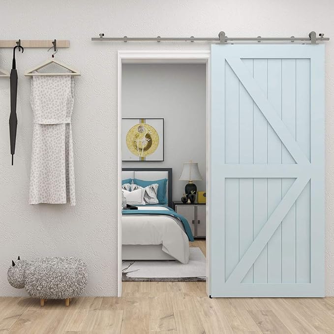 TSMST 10FT Sliding Barn Door Hardware Kit, Top Mount Stainless Steel Heavy Duty Sturdy Barn Door Track for Single Wood Door, Slide Smoothly Quietly (T Style)