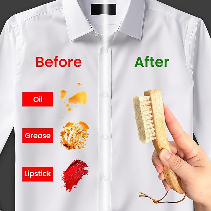 Natural Boar Bristle Laundry Brush, Perfect for Shoes & Delicate Fabrics, Scrubbing Tough Stains