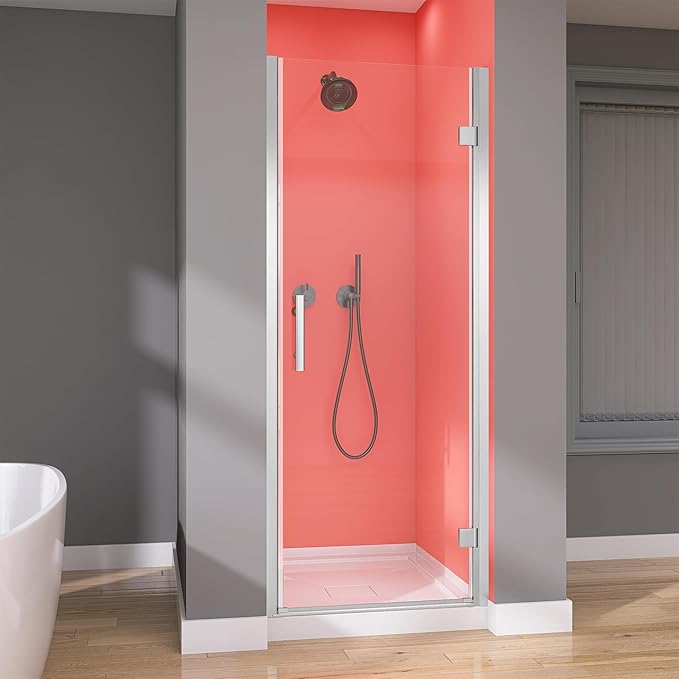 GETPRO Frameless Pivot Shower Door Hinged 30 in. W x 72 in. H Swing Single Small Shower Door 1/4 inch Tempered Glass Panel Adjustable Right Hinged Bathroom Door for Shower Chrome Hardwares