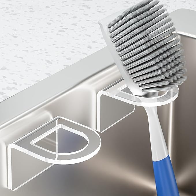 NiHome Clear Acrylic Kitchen Sink Brush Holder 2PCS, Universal Fit Compatible with All Sink Types for Practical & Stylish Brush Storage, Easy Installation Sleek Modern Design with Secure Nano Adhesive
