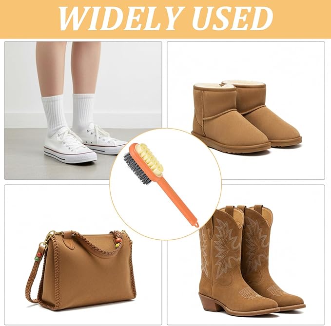 2-in-1 Suede Shoes Brush Rubber Polish Eraser Lazy Shoe Brushes All-Round Cleaning Tool Orange Shoe Brush and Eraser with Soft Bristles for Suede Nubuck Shoes Bag Jacket Boots Cleaning