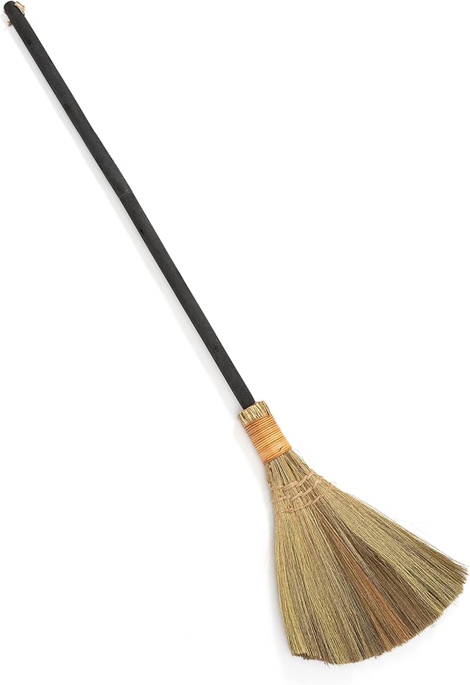 Vietnamese Straw Soft Broom - Sweeping Broom with Black Wooden Handle for Cleaning, Decoration, Wedding with 45.28inch Length
