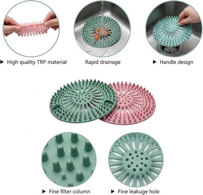 Silicone Drain Hair Catcher 5-Pack – Flexible TPR Drain Strainer & Cover for Bathroom Shower, Bathtub & Kitchen Sink – Reusable Non-Slip Hair Trap, Anti-Clog Drain Protector, Multi-Color