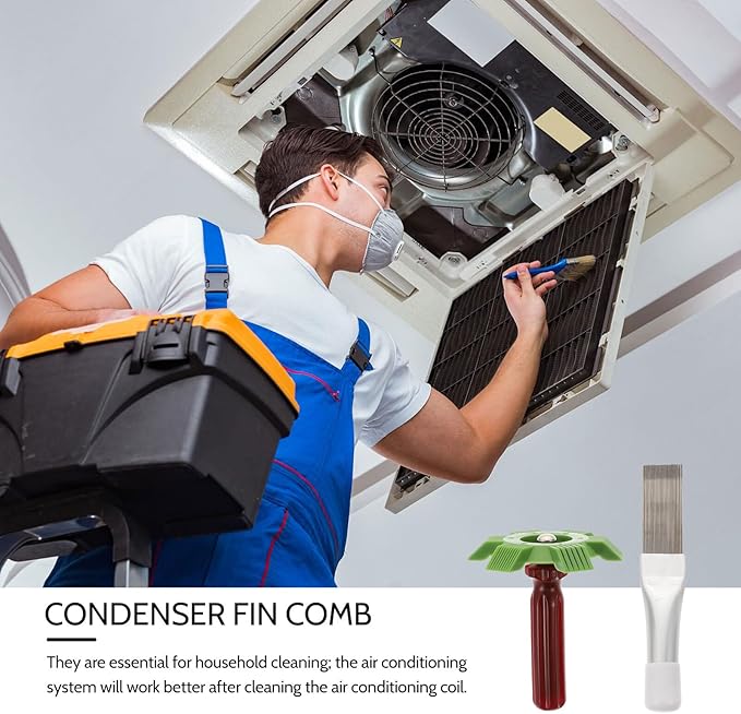 Luxshiny Radiator Cleaning Brush Set 2pcs Stainless Steel and Plastic Fin Combs for Air Conditioner Condenser Evaporator Coil Maintenance and Repair Tool